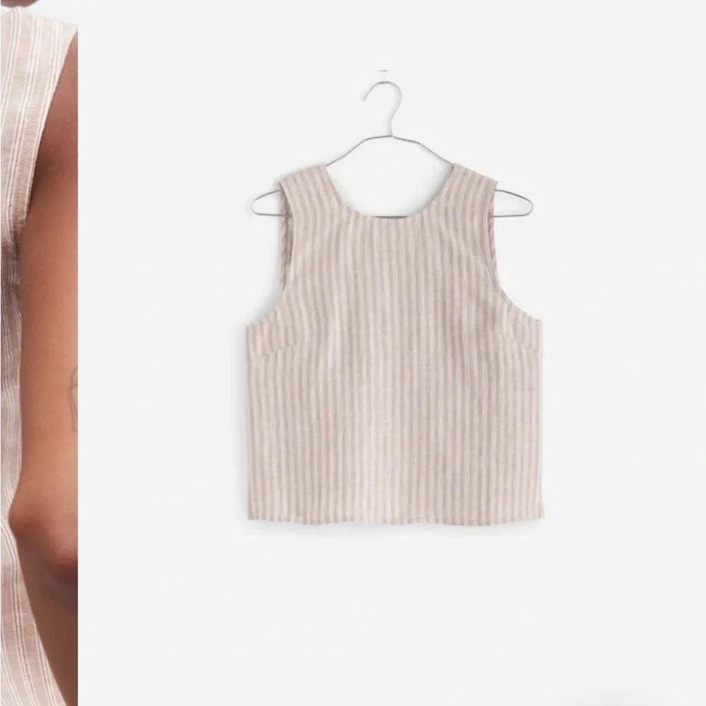 Madewell Tie-Back Scoopneck Top in 100% Linen brown stripped - Picture 6 of 10